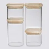 4 bocaux verre empilables couvercle bois
