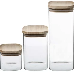 3 bocaux verre empilables couvercle bois