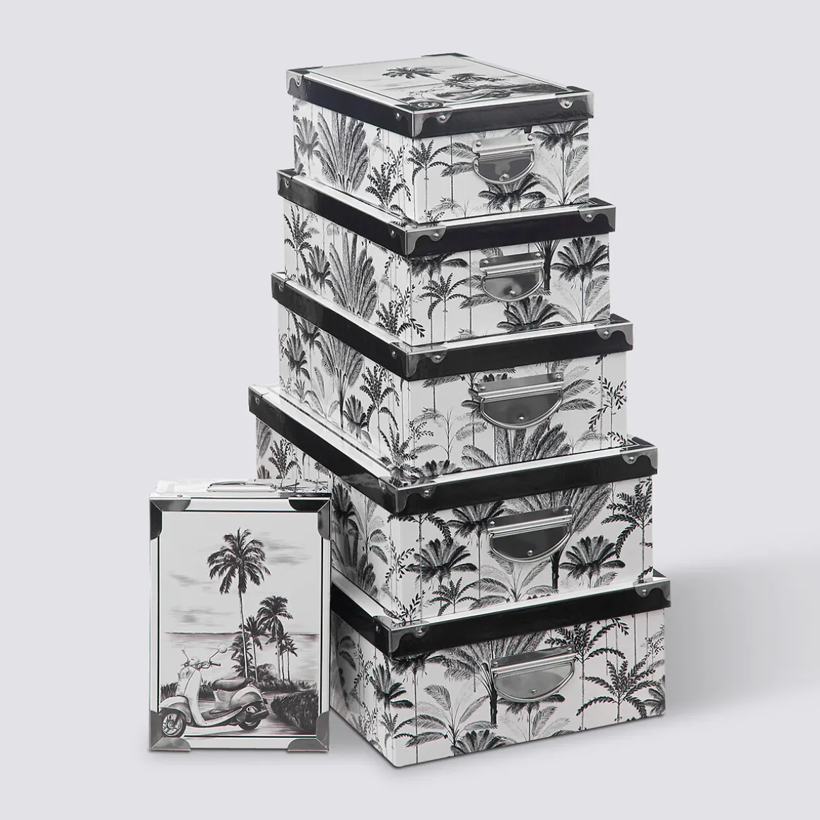 6 boîtes coins métal, Noir et blanc