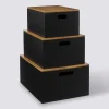 3 boîtes couvercle bambou, Noir
