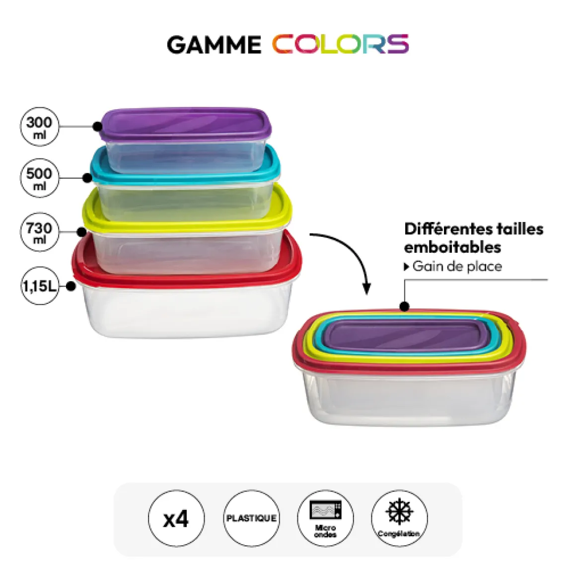 4 boîtes de conservation plastique