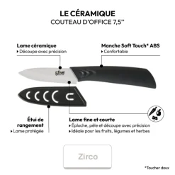 2 couteaux d'office céramique - lame 7,5cm