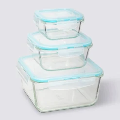 3 grandes boîtes carrées de conservation verre