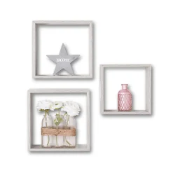 3 grandes étagères murales cube, Effet chêne gris