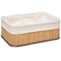 3 paniers bambou, tissu blanc