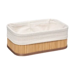 3 paniers bambou, tissu blanc