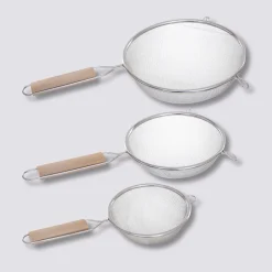 3 passoires inox, manche bois