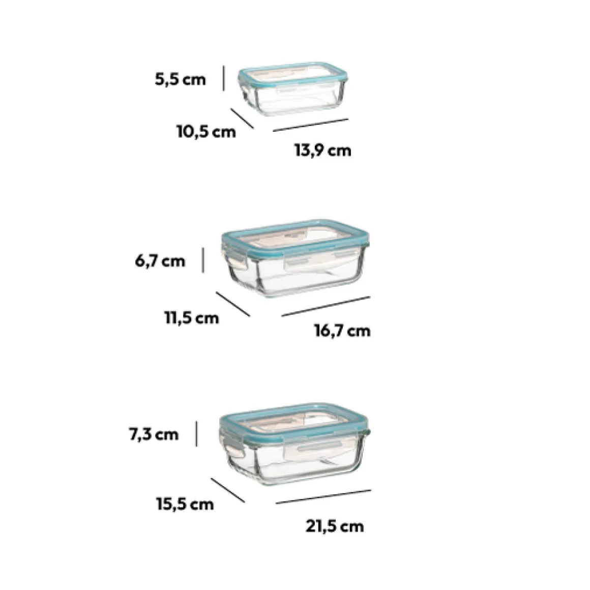 3 petites boîtes rect de conservation verre