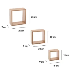 3 petites étagères murales cube, Effet chêne