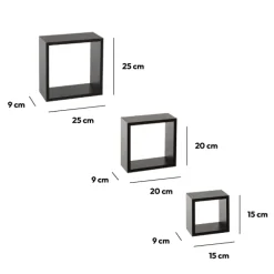 3 petites étagères murales cube, Noir