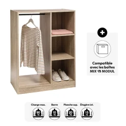 Armoire dressing penderie, Effet chêne naturel