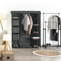 Armoire penderie 3 boîtes, tissu gris anthracite