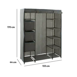 Armoire penderie 3 boîtes, tissu gris anthracite