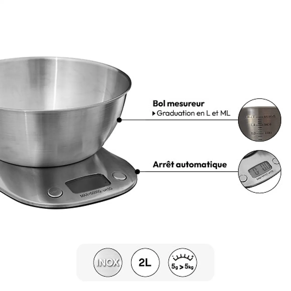 Balance digitale avec bol, Inox