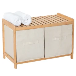 Banc de rangement avec 2 paniers, bambou