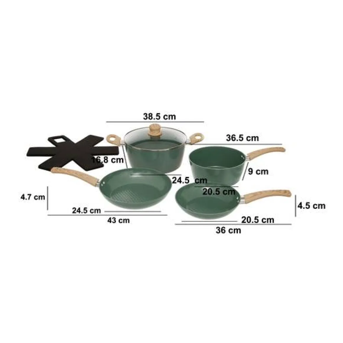 Batterie de cuisine, 5 pièces + 1 protection