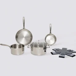 Batterie de cuisine en inox, 4 pièces + 6 protections