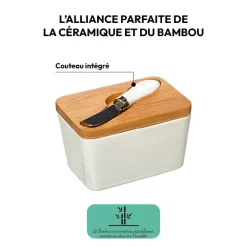 Beurrier céramique avec couteau, Blanc