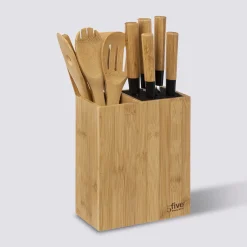 Bloc 5 couteaux & 5 ustensiles, manche bambou