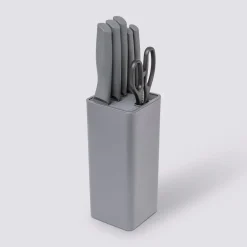 Bloc de 5 couteaux et ciseau, Gris