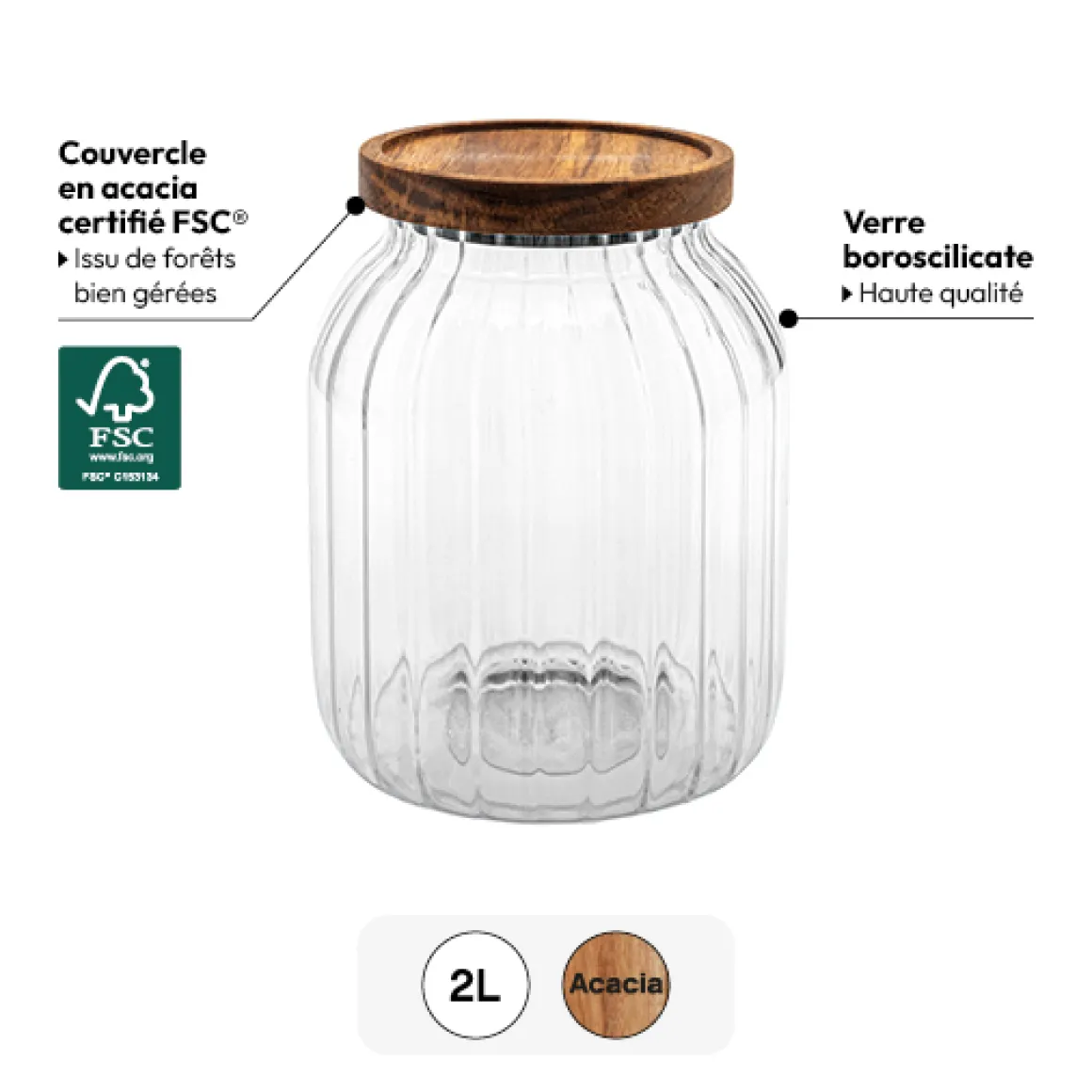 Bocal en verre 2L, Acacia