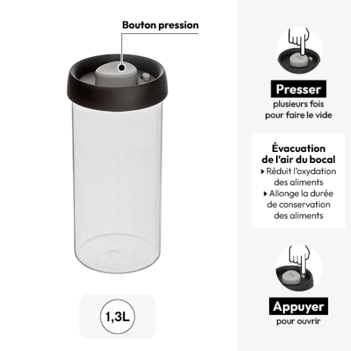 Bocal hermétique en verre, 1,3L