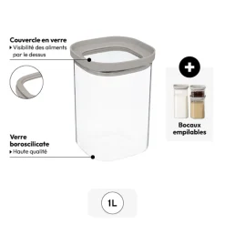Bocal verre avec couvercle hermétique 1L