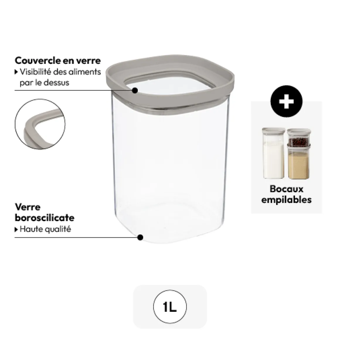 Bocal verre avec couvercle hermétique 1L