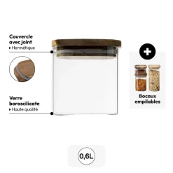 Bocal verre couvercle acacia 0,6L