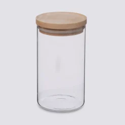 Bocal verre couvercle bois 1L