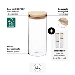 Bocal verre couvercle bois 1,3L