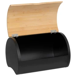 Boite à pain métal et bambou 32 cm, Noir