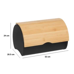 Boite à pain métal et bambou 32 cm, Noir