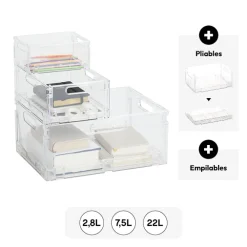Boite de rangement pliable et empilable, 22L
