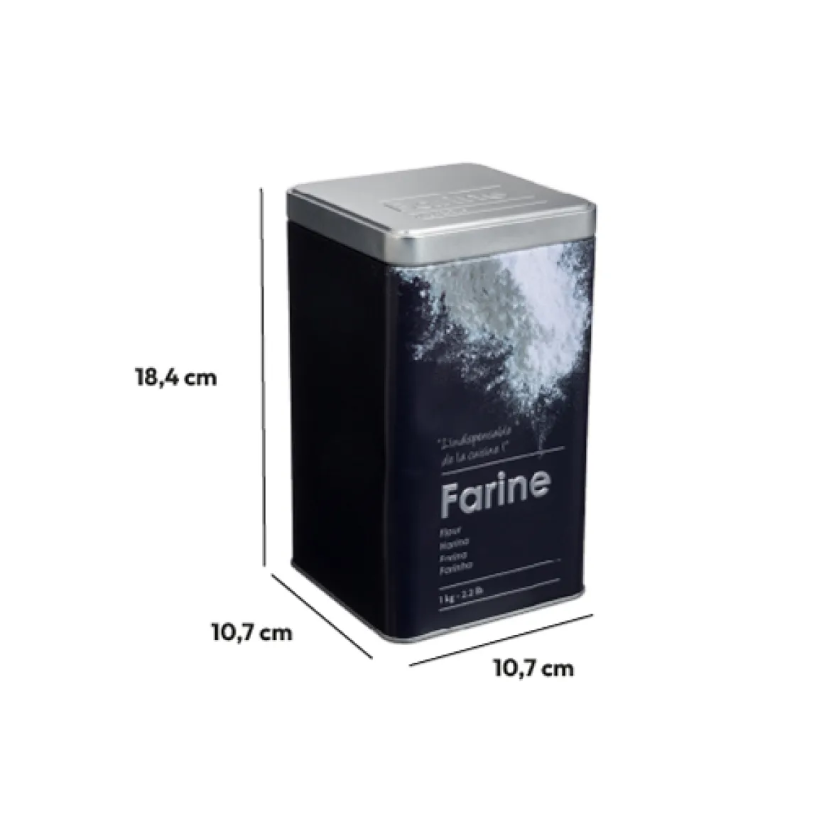 Boîte à farine 1kg métal, Noir