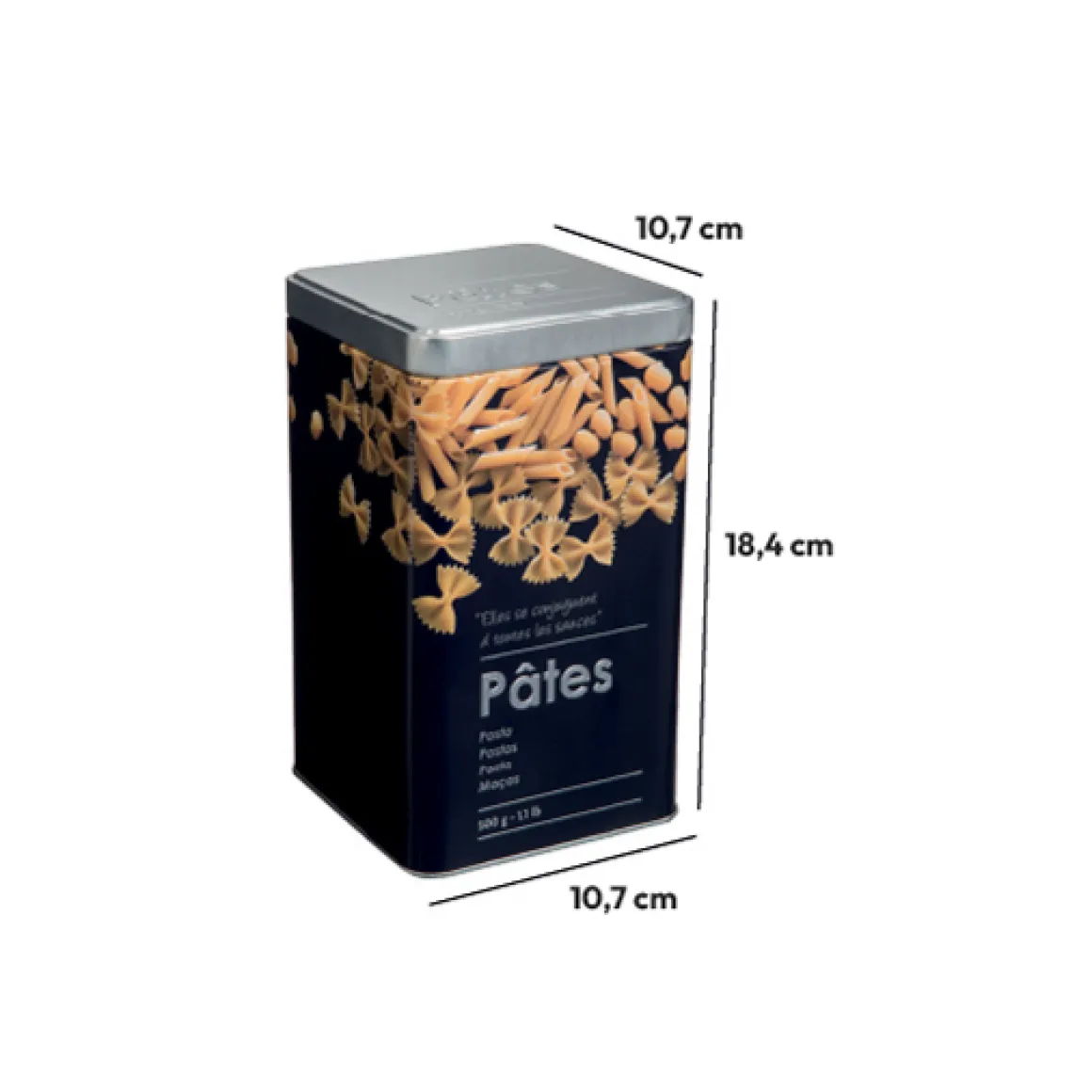 Boîte à pâtes 500g métal, Noir