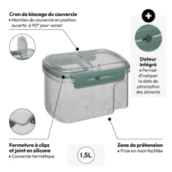 Boîte de conservation hermétique avec bec verseur 1,5L