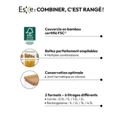 Boîte de conservation rect couvercle bambou, 2L