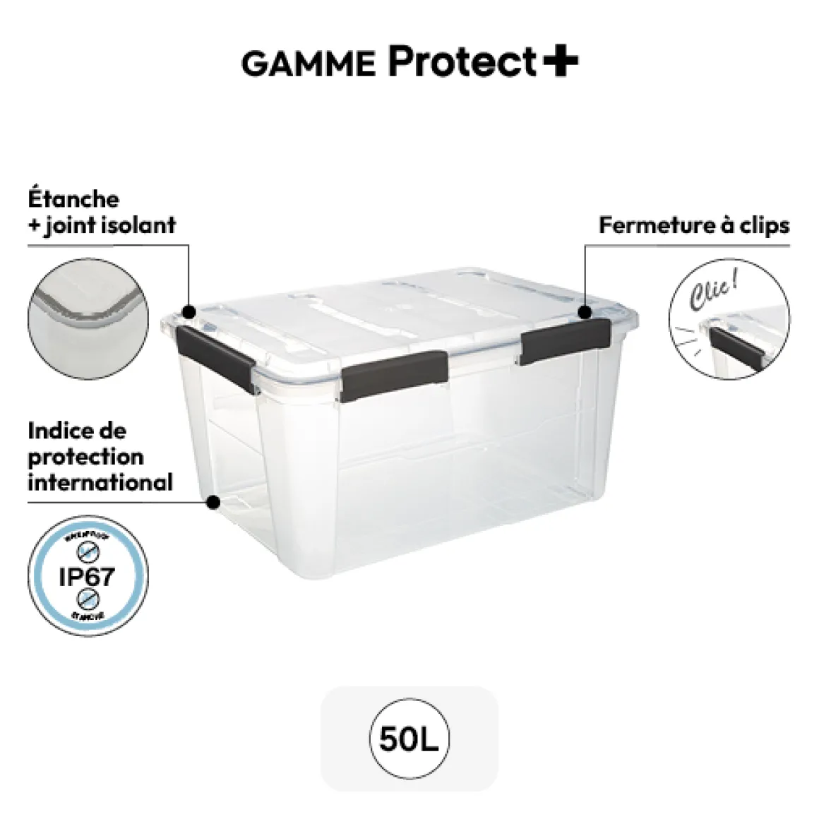 Boîte en plastique à clip 50L