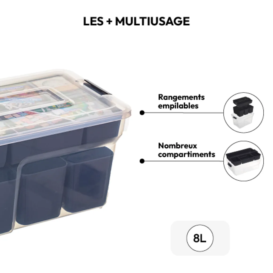 Boîte en plastique compartimentée 8L