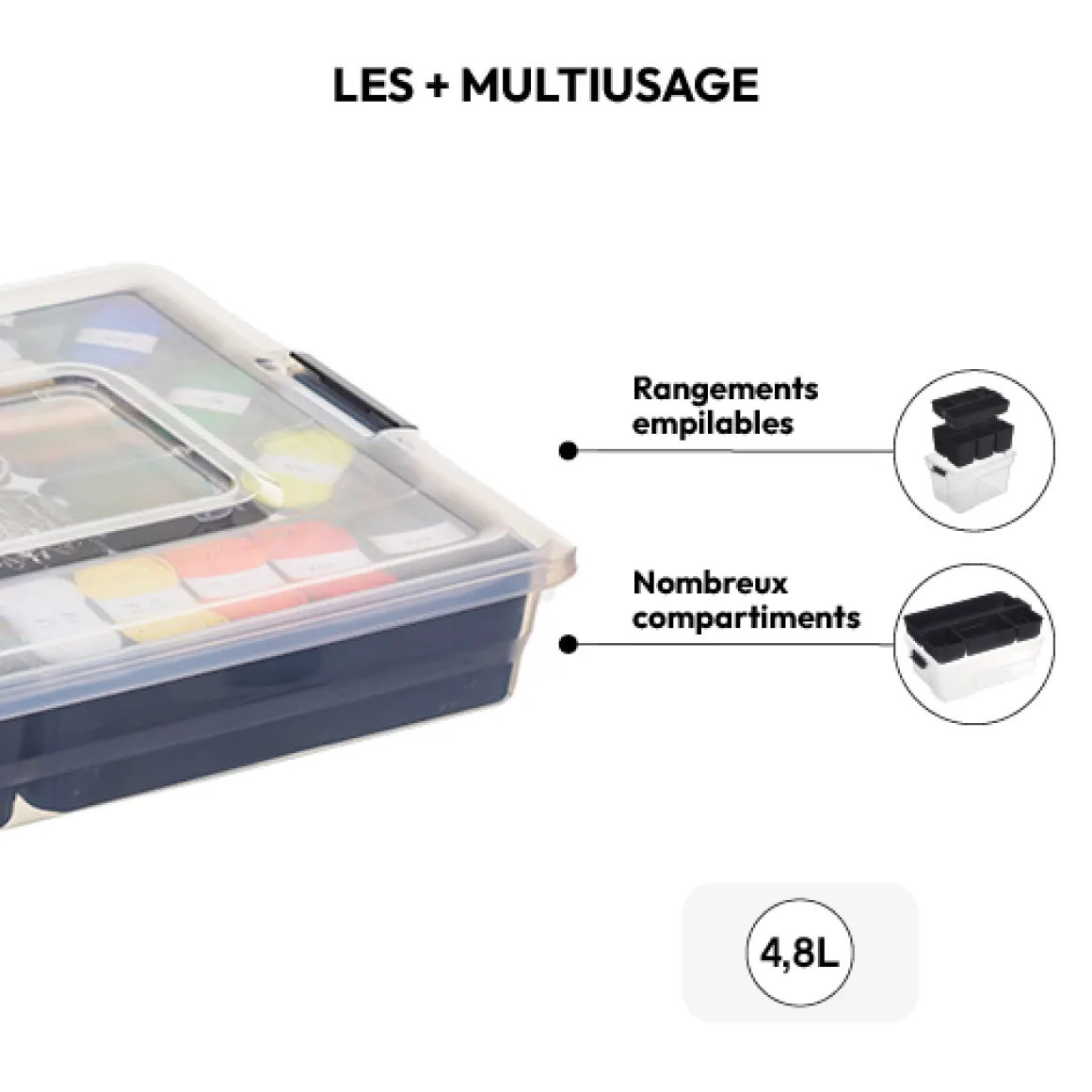 Boîte en plastique compartimentée 4,8L