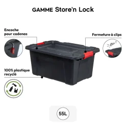Boîte en plastique 55L, Noir