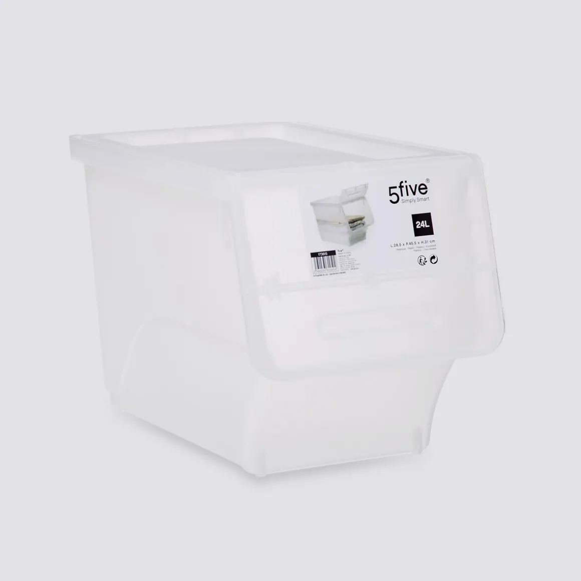 Boîte en plastique transparente à ouverture frontale 24L