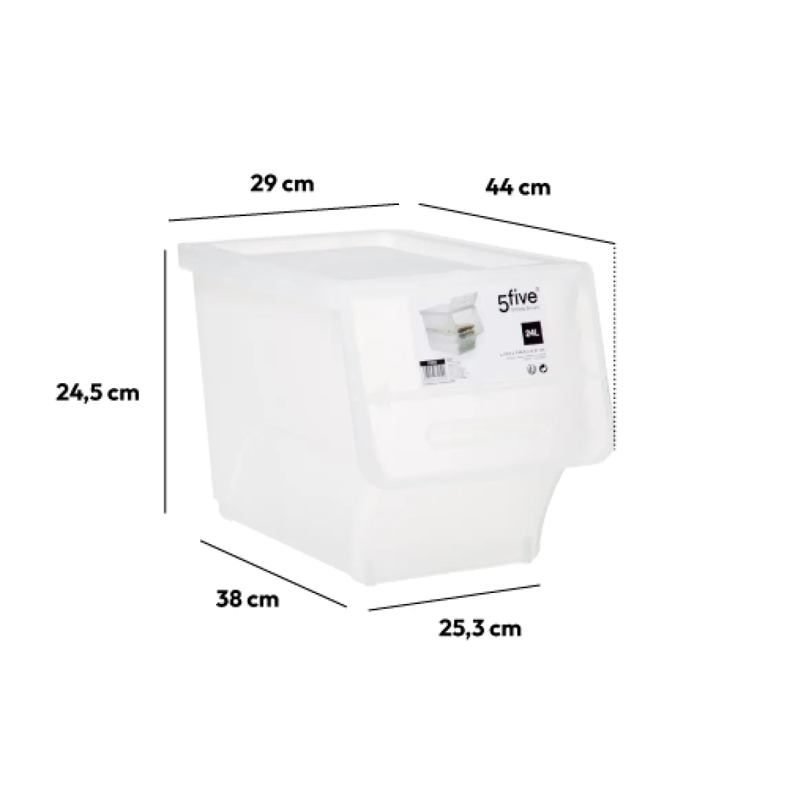 Boîte en plastique transparente à ouverture frontale 24L