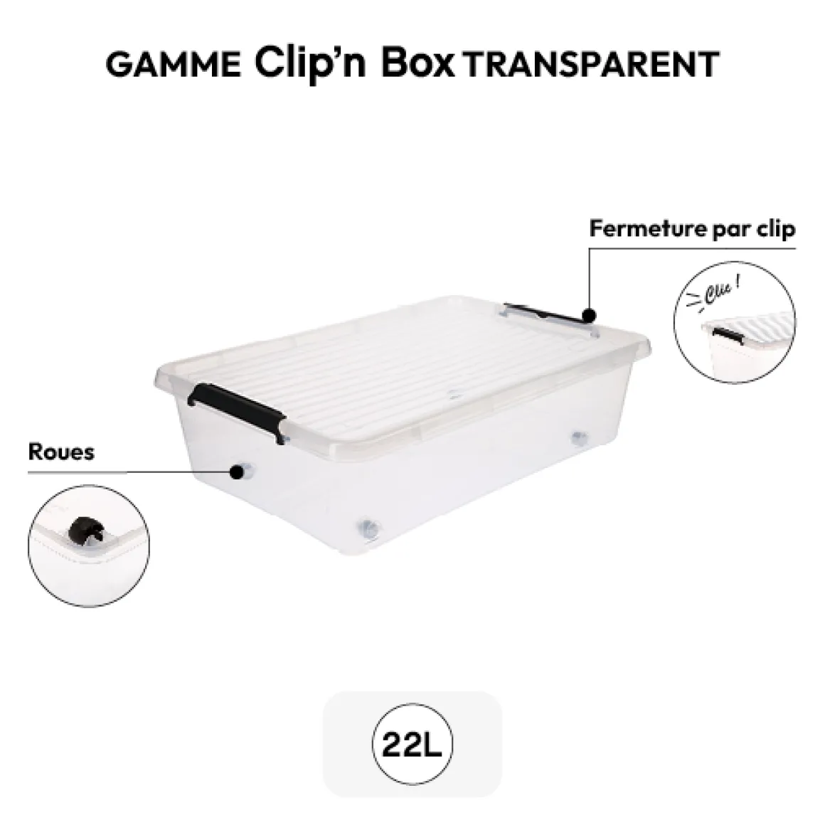 Boîte en plastique transparente 22L