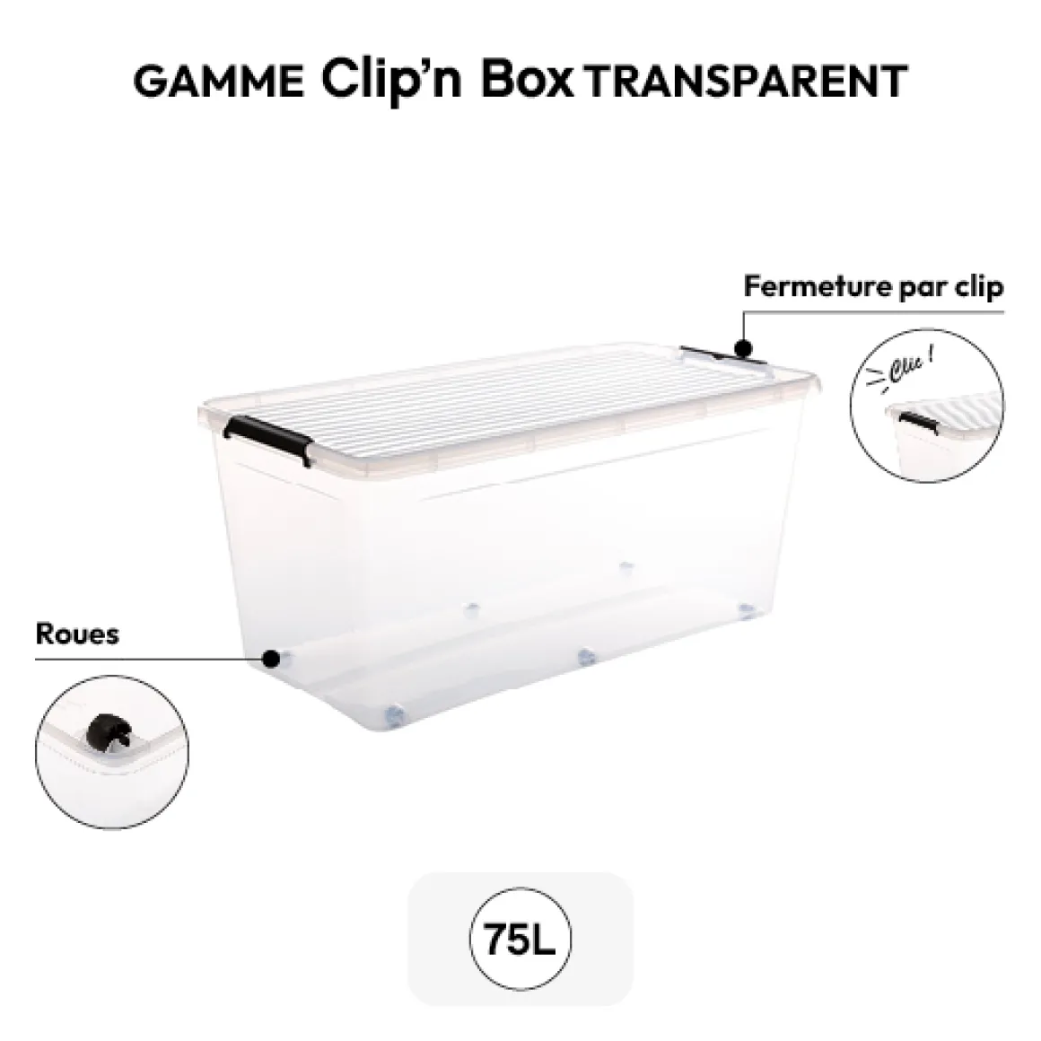 Boîte en plastique transparente 75L