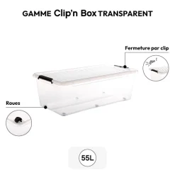 Boîte en plastique transparente 55L