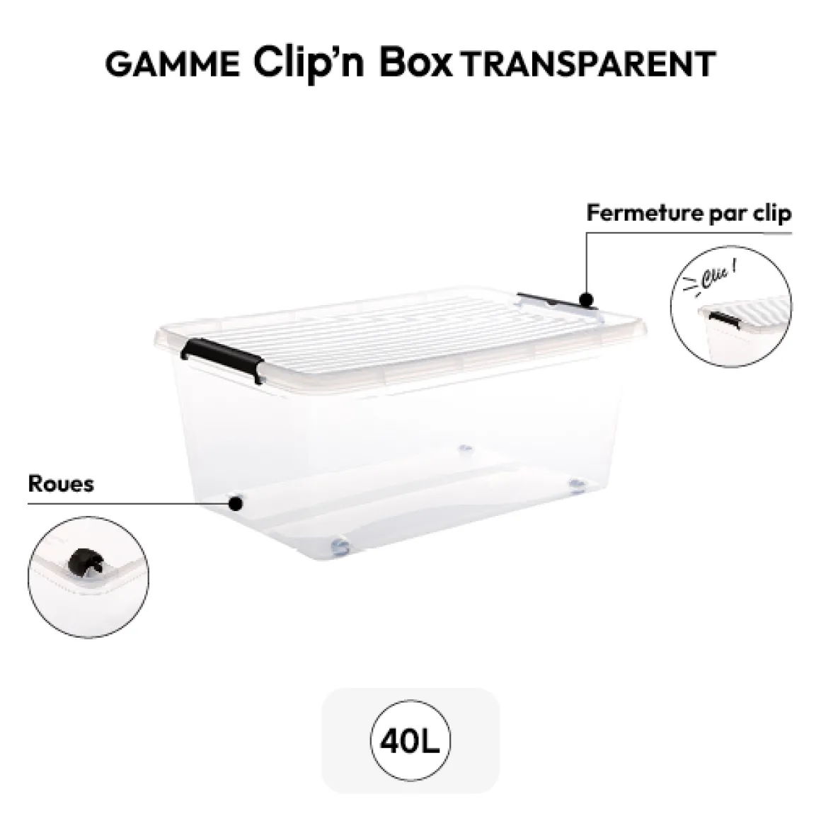 Boîte en plastique transparente 40L