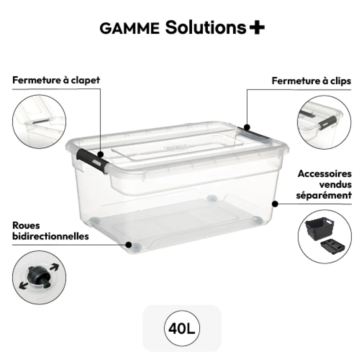 Boîte en plastique transparente 40L