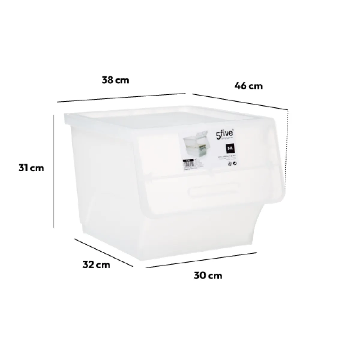 Boîte en plastique transparente à ouverture frontale 34L